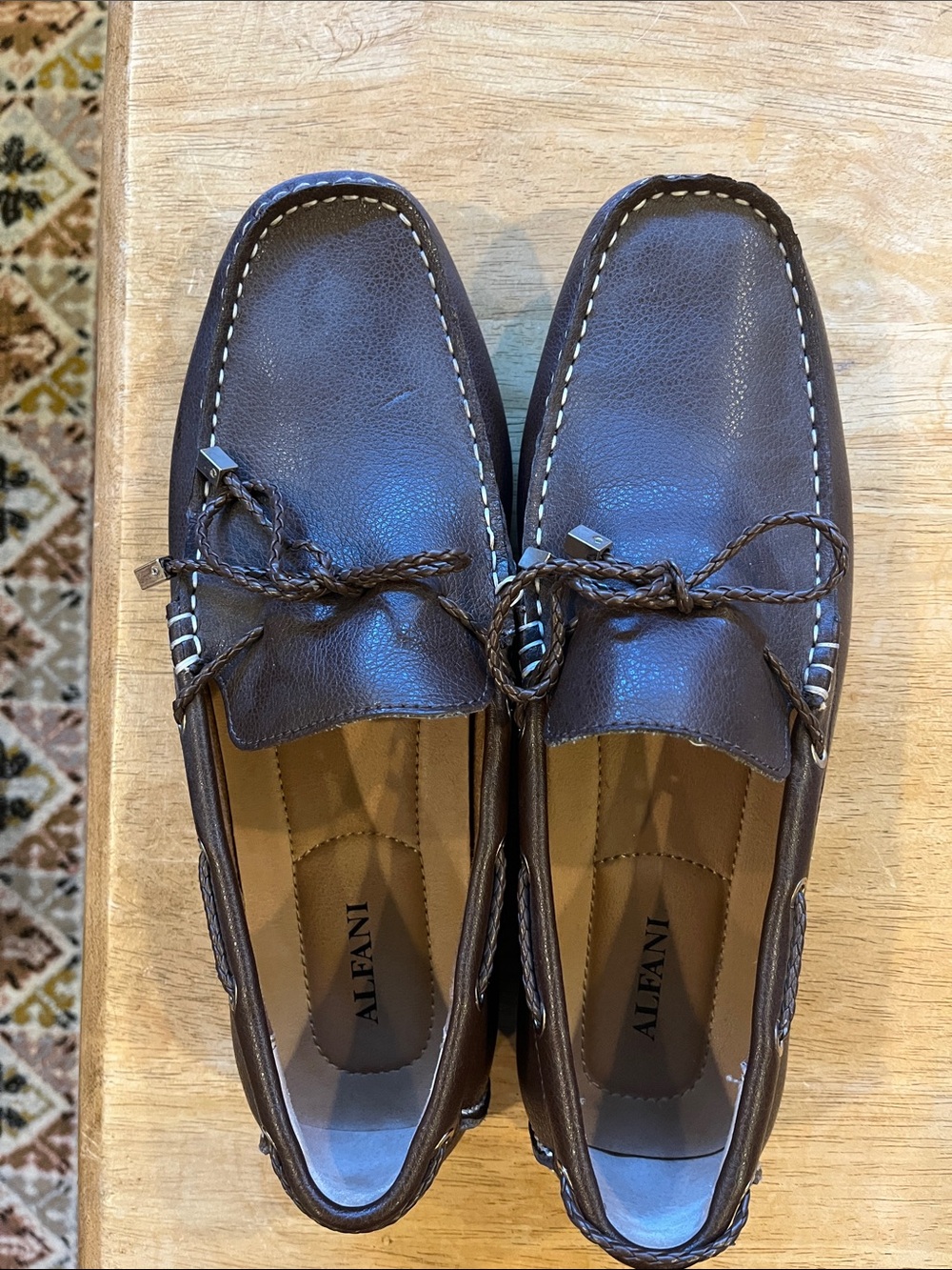 Alfani Dark Brown Leather Braided-Tie Moccasin Loafers